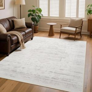 5x7 Vintage Area Rug for Bedroom Living Room, Machine Washable Non Slip Indoor Rug, Thin Throw Floral Floor Low Pile Distressed Carpet for Dining Room Farmhouse Office Light Taupe