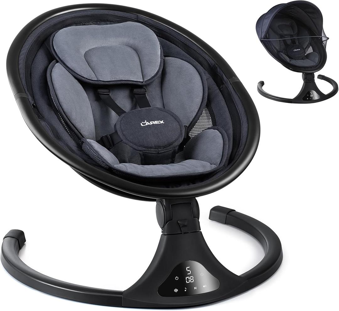 LAREX Baby Swing to Toddler Electric Infant Swing Portable for Newborn Boy Girl, 5 Sway Speeds with Remote Control, 12 Preset Melodies and Bluetooth, 0-6 Months Max 20 Lbs (2024 Model-Black)