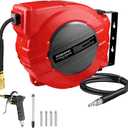 Vkndoynt Retractable Air Hose Reel, 1/4 IN x 50 FT Hybrid Polymer Hose, Auto Rewind, Wall Mount, Dark Gray/Red