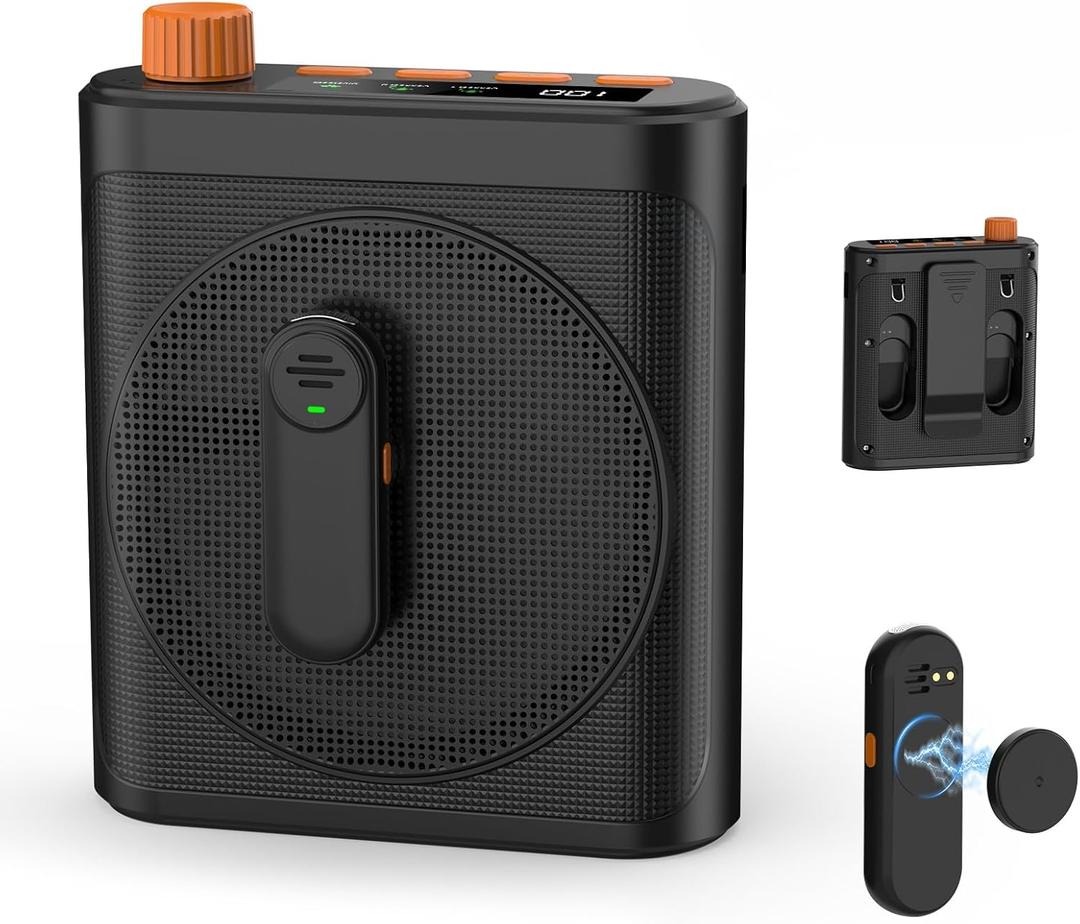 15W Wireless Voice Amplifier with 2 Magnetic Lavalier Mics & Noise Reduction - Bluetooth 5.3 PA System for Teachers, Tour Guide, Yoga - 15H Rechargeable Battery, Waist-Mount Design (Black)