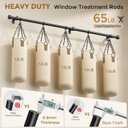 Black Curtain Rod 34 to 124 Inch, Heavy Duty 1 Inch Curtain Rods for Windows, Adjustable Decorative Long Window Treatment Rods with Modern Solid Aluminum Finials, Easy Installation