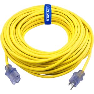 Clear Power 100ft 12/3 SJTW Yellow Outdoor Extension Cord w/Power Indicator Light, CP10149
