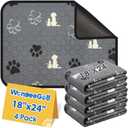 4 Pack Pet Urine Pads 24"x18" - Waterproof & Anti-Slip Dog Pee Pads - Reusable, Machine Washable Puppy Training Pads - Absorbent Bedding/Sleeping Mat (Grey)