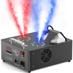 2000W Professional Fog Machine Dual Nozzle with 16 RGB LED, DMX Control Adjustable Smoke Direction, 2.5L Tank LCD Display 30000CFM for Halloween Christmas Stage DJ Party Club Events (Black)