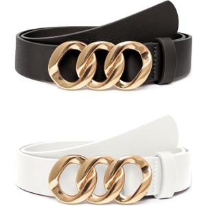 Bbonlinedress Womens Waist Belts for Jeans Pants Dresses Fashion Ladies Leather Belts with Gold Buckle (M)