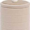 B FSOBEIIALEO Ottoman with Stroage, Round Sherpa Storage Ottoman Stool, Boucle Foot Rest 16.9"x16.9"x17.7"Beige