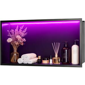 WICHEMI Shower Niche No Tile Needed RGB LED Recessed Wall Niche 24"X12"