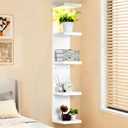 LinTimes 5-Tier LED Wall Shelf with Remote Control, White Floating Shelves Unit, Wall Mounted Display Storage