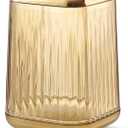 Makeup Brush Holder Organizer for Vanity, Acrylic Gold Make Up Brushes Holders Container Storage Cup with Striped Design for Bathroom Countertop, Pen Pencil Holder Cosmetic Cup for Desk (Square)