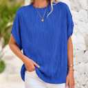 PRETTYGARDEN Women's Tops 2025 Summer Casual Crewneck Short Sleeve Textured Shirts Going Out Work Blouse Basic Tunic Top (Blue, L)