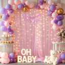 10x10ft Pink Tulle Backdrop Curtains with Lights String for Parties,Wrinkle Free Sheer Curtain Wedding Photo Backdop Drapes for Baby Shower Birthday Party Photography Home Decorations