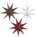 SUNBEAUTY 3 Pcs 9-Pointed Brown Burgundy White Paper Star Lanterns 12 Inch Christmas Hanging Lamp Rustic Paper Decorations Shade Wedding Birthday Christmas Home Party Decorations