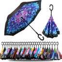 SIEPASA 49/56 Inch Inverted Reverse Upside Down Umbrella, Extra Large Double Canopy Vented Windproof Waterproof Stick Golf Umbrellas with C-shape Handle.
