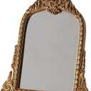 Small Gold Vintage Mirror, Antique Arched Tabletop Makeup Mirror, Hand-Carved Frame, 11" x 11.2" for Bedroom, Living Room, Vanity