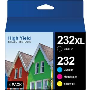 232XL Ink Cartridges for Epson Printer Remanufactured for Epson 232XL Ink Cartridges Combo Pack for Expression Home XP-4200 XP-4205 Workforce WF-2930 WF-2950 XP4200 WF2950 (Pack of 4)