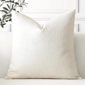 OTOSTAR Linen Throw Pillow Cover Set of 1 Decorative Square Pillowcases Cushion Covers 24x24 Inch for Home Decor Sofa Bedroom Car 60 x 60CM Cream Beige