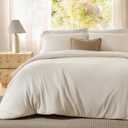Bedsure Textured Duvet Cover Queen Size - Cotton-Like Polyester Jacquard Duvet Cover Set for All Seasons - 3 Pieces Elevated Textured Dobby Soft Bedding Set, NO Comforter (Beige, Queen, 90"x 90")