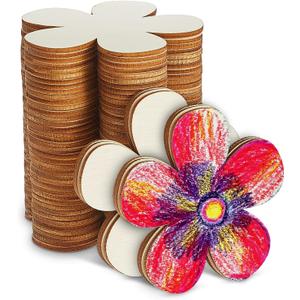 Blulu 3 Inch Unfinished Wooden Flower Cutouts Wooden Discs Crafts Blank Flower Shape Ornaments Embellishments Slices for DIY Projects Decoration(50 Pcs)