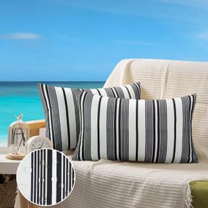 JASEN Black and White Striped Outdoor Pillow Cover, Outdoor Lumbar Pillow Covers 12x20 Waterproof Set of 2, Decorative Throw Pillow Cover for Outside Patio Furniture Garden (No Inserts)