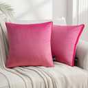 Phantoscope Pack of 2 Velvet Throw Pillow Covers, Decorative Soft Velvet Pillows Accent Double-Sided Gusseted Design, Square Cushion Case for Couch Sofa Bed, Hot Pink, 18 x 18 inches 45 x 45 cm