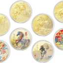 8Pcs Lucky Chinese Zodiac Coins Set - Chinese Horse Commemorative Gold Coins with Acrylic Case Lunar New Year of The Horse 2026 Decorations,Chinese New Year Gifts
