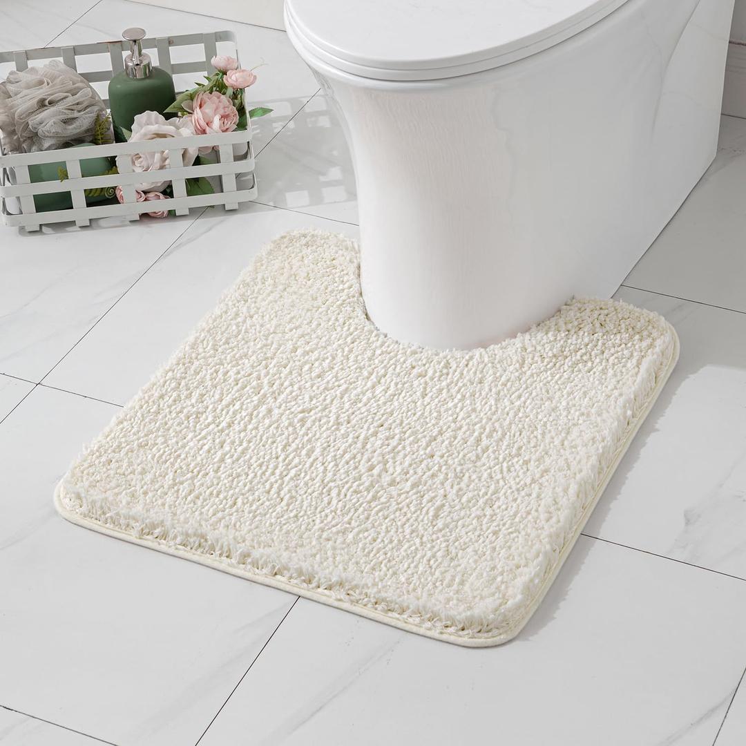 MIULEE Ivory Toilet Rugs U-ShapedSoft Absorbent Microfiber Bathroom Rugs Non Slip Quick Dry Fluffy Contour Bath Mats for Toilet Base Bathroom Floor, Machine Washable, 24 * 24 Inch
