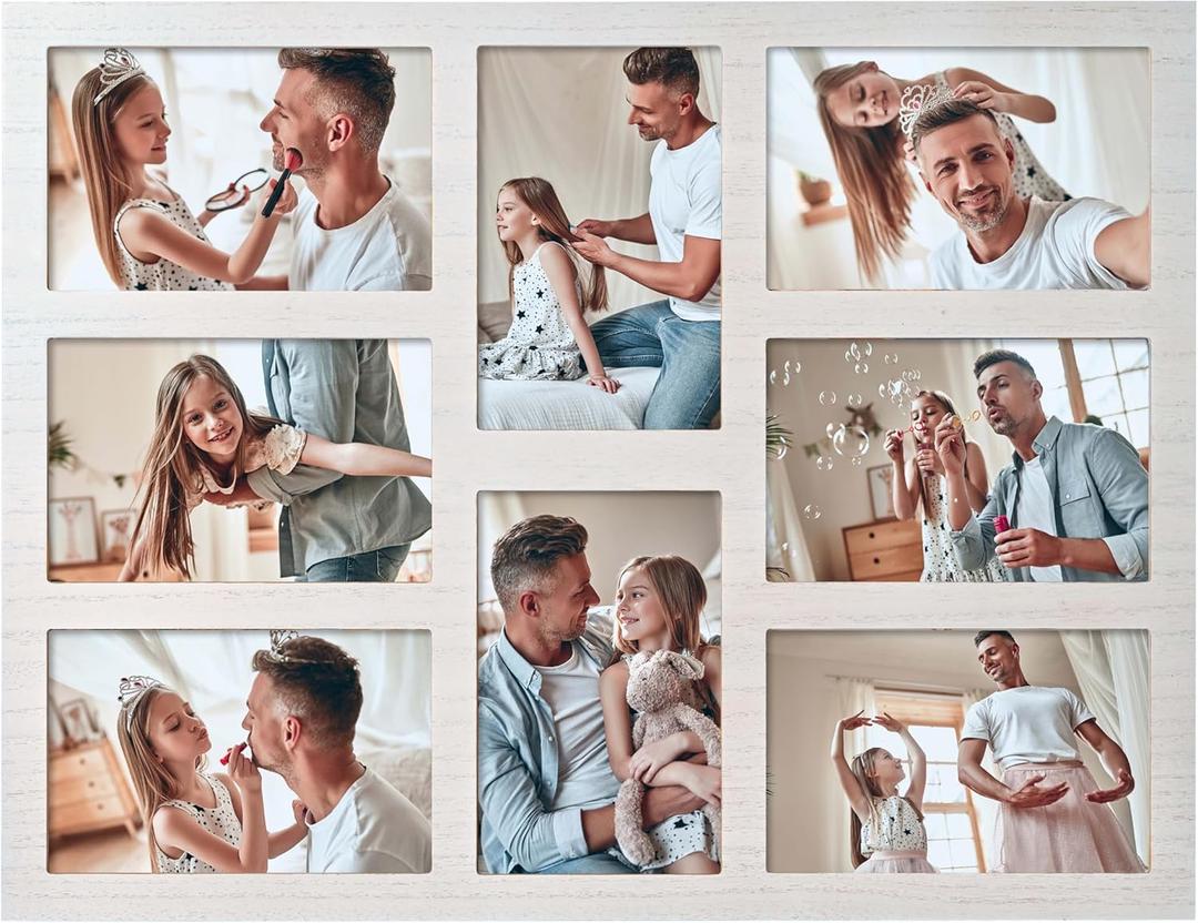 4x6 Collage Picture Frame Family Photos Display - 8 Openings Collage Picture Frame for Wall for Tabletop Stand White Picture Frames Set for Home Decor Family Gifts