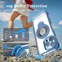 Magnetic case for iPhone 14 Pro with Full Camera Lens Protection(Compatible with MagSafe),Military Shockproof Slim Electroplate Bumper Clear Cover Built-in Invisible Ring Stand,Blue