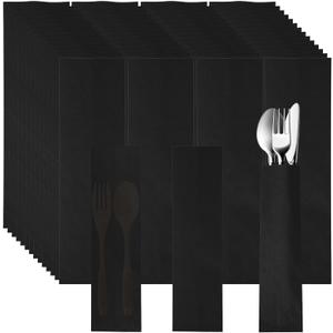 300 Pcs Paper Silverware Bags 10" x 3" Kraft Churro Pretzel Rod Bags for Restaurant Flatware Holder Chopsticks Holder Wedding Party Tableware (Black)