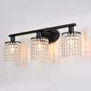 Black Bathroom Light Fixtures, 3-Light Crystal Vanity Lights Over Mirror, Modern Black Vanity Light