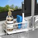 Trendy Quick-Dry Sink Caddy, Sponge Holder for Kitchen Sink with Self-Draining Metal Tray, Storage Organizer Rack for Sponge/Dish Soap/Gadgets, 2-Layer Rustproof Brush Holder for countertop - White