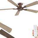ZMISHIBO 52 Inch Ceiling Fan No Light, Flush Mount Low Profile, Farmhouse Brown Ceiling Fan Without Light, Remote Control & Quiet DC Motor, for Indoor&Outdoor, Bedroom, Living Room