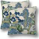 Chinoiserie Pillow Covers 20 x 20 Set of 2 Asian Scenic Linen Throw Pillow Cover Vintage Blue and Green Farmhouse Decorative Pillowcases for Living Room Couch Bed Sofa Outdoor