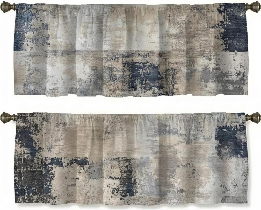 Abstract Gray Textured Valance, Modern Unisex Art, for Window décor, Farmhouse Style Rod Pocket Valance, Suitable for Bathroom, Bedroom, Living Room, 54 x 18 inches.