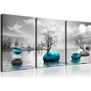 Canvas Wall Art for Living Room Wall Decor Bedroom Bathroom Black and White Paintings Modern 3 Piece Framed Canvas Art Prints Ready to Hang Inspirational Abstract Blue Pictures Home Decorations