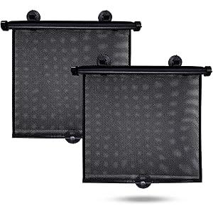 EcoNour Car Side Window Sun Shade (2 Pack) Retractable Sunshade for Kids | | Baby Car Window Shades for UV and Sun Glare Protection | Baby Travel Accessories (15"x17")