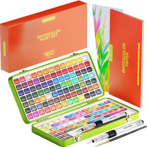 ARTISTRO Watercolor Paint Set 160 Colors - Vivid, Metallic & Neon, Portable Travel Set for Kids & Adults