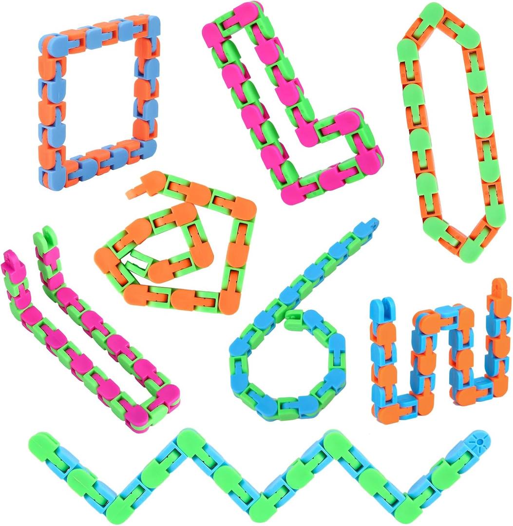 8Pcs 24Links Fidgets Wacky Tracks Fidget Toys for Kids Classroom Students Gifts School Stocking Stuffers Plastic Sensory Autism Snap Fidget Click Snake Toys for Adults Travel Stress Relief 11inch