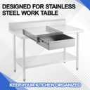 Zonon 20" x 15" x 5" Stainless Steel Table Drawer Heavy Duty Metal Undermount Storage Drawer for Prep Work Tables, Slide-out Commercial Residential Kitchen Storage Accessory