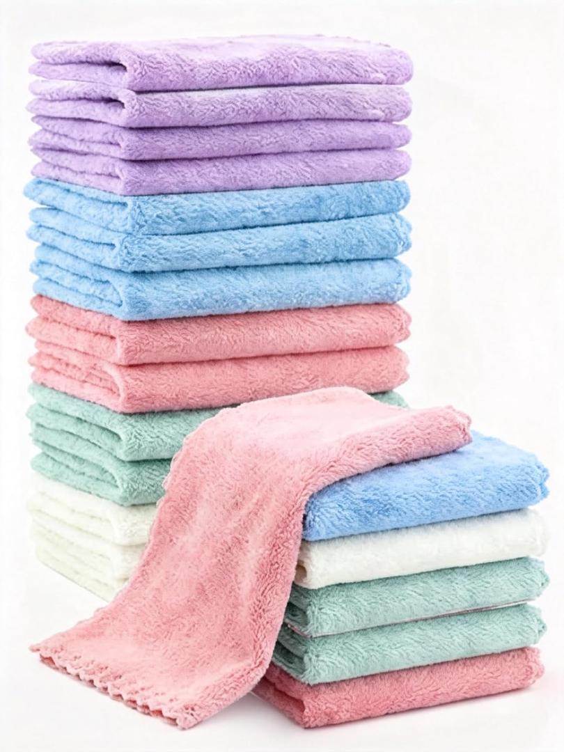 20 Pack 10x10 Inches Microfiber Coral Fleece Baby Washcloths,Extra Absorbent,Soft Wash Clothes,Bath Face Towel for Newborn,Infant and Toddlers (Muticolor)