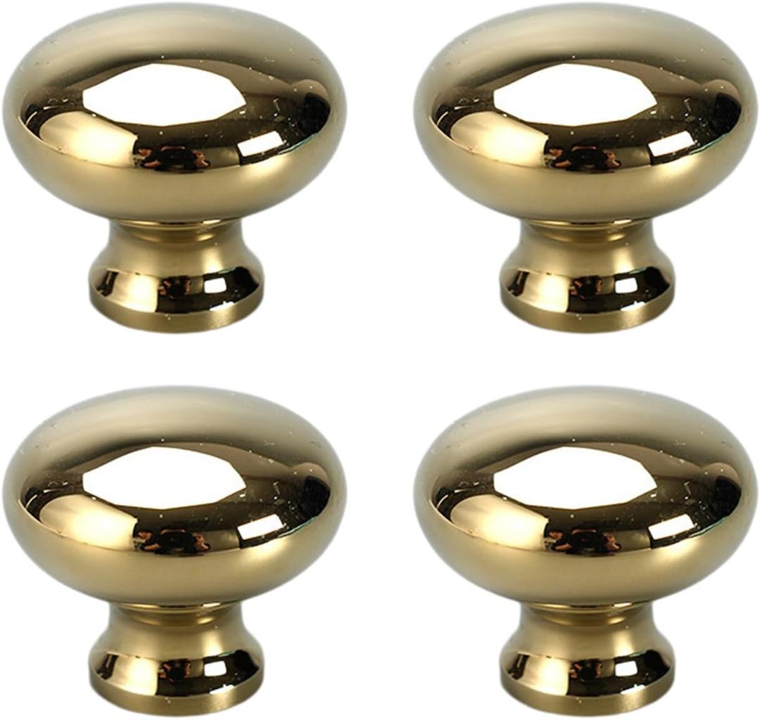 4PCS Solid Brass Drawer Knobs, Polished Chrome Solid Brass Kitchen Cabinet Knobs Modern Minimalist Cabinet Drawer Knob Round Small Mini Drawers Kitchen Cabinets Knob (Gold)