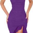 BORIFLORS Women's Sexy Ruched Bodycon Midi Dresses Square Neck Sleeveless Ruffle Hem Club Party Tank Dress (Small, Dark Purple)