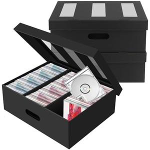 AOBOPLE CD Storage Boxes,3 Pack 3 Compartment Cardboard CD Case Storage,CD Case Holder with PVC Window Lid,Holds 90 CDs in Full Jewel Cases,180 CDs in Slim Cases,and 495 Discs in CD Sleeves (3 Pack)