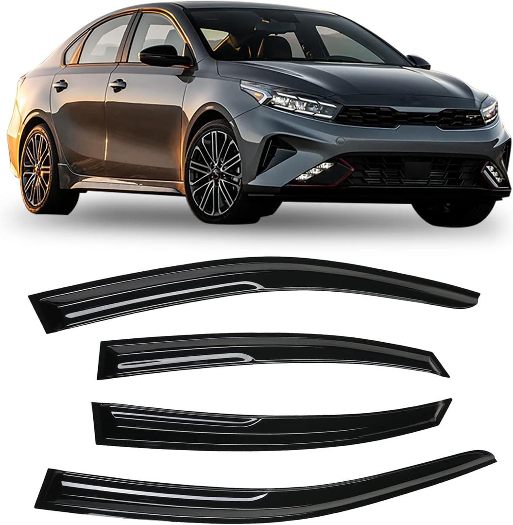 4pcs Smoke Tinted Tape-On Side Window Visor Rain Guards Designed for Kia Forte 2019 2020 2021 2022 2023 EX FE GT LINE LXS Shatterproof Window Deflectors 4 pcs