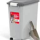IRIS USA Dog Food Storage Container with Wheels, Airtight Lid, 2-Cup Scoop, Up to 40 Pounds Pet Food Storage, Built in Scoop Storage in Lid, Versatile Pet Food Bin, Portable, BPA Free, Gray/Dark Gray, 40 Lbs