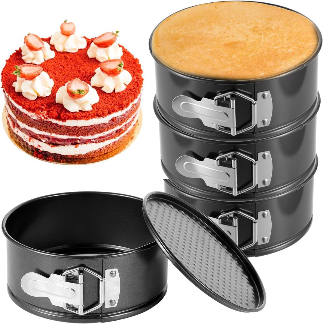 4 PCS 6 Inch Black Springform Pan with Removable Bottom Carbon Steel Mini Cheesecake Pans Round Springform Cake Pan with Stainless Steel Spring Buckles for Baking Kitchens Restaurant