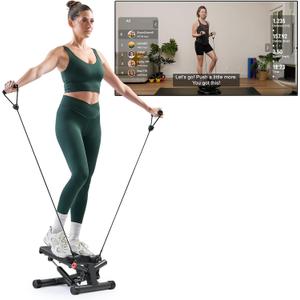 Sunny Health & Fitness Mini Stepper for Exercise at Home, Stair Step Workout Machine with Resistance Band and Over 300lb Weight Capacity, Optional Twist Motion and Free SunnyFit App Connection