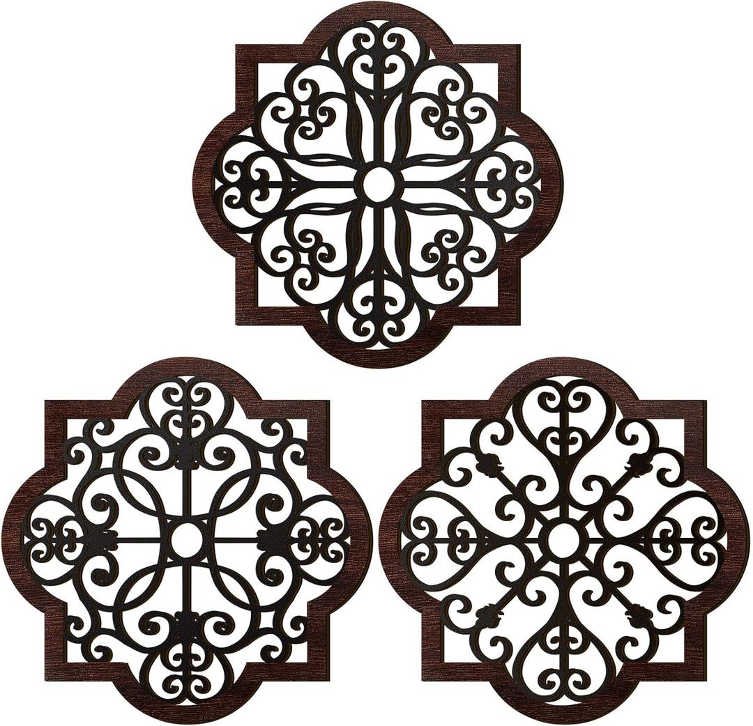 Zhanmai 3 Pack Rustic Wood Wall Decor Modern Farmhouse Geometric Wall Art Farmhouse Hanging Decoration for Living Room Bedroom Home Indoor Outdoor Office, 12 x 12 Inch, Brown