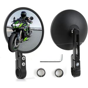DREAMIZER Motorcycle Mirrors for Handlebars,Universal Black CNC 4" Round Motorcycle Bar End Mirrors for 22 and 25mm Handlebar Compatible with Most Motorcycles Honda Grom etc.