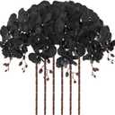 6PCS 41in Artificial Orchid Flowers Faux Orchid Velvet Silk Orchids That Look Real Long Stem Artificial Flowers for Tall Vase for Halloween Home Party Décor (Black)